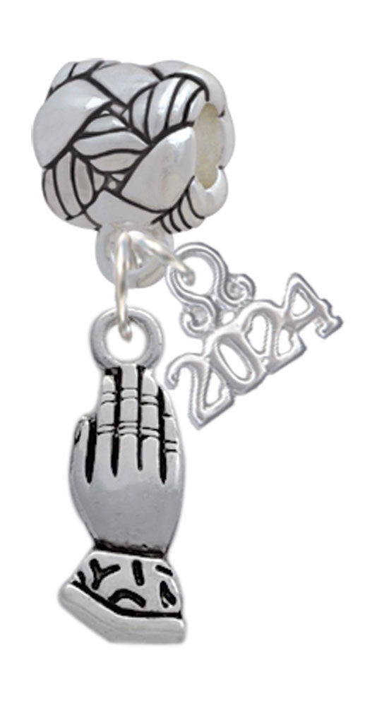 Delight Jewelry Silvertone Praying Hands Woven Rope Charm Bead Dangle with Year 2024 Image 1
