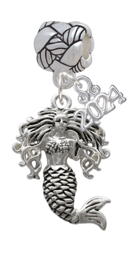 Delight Jewelry Silvertone Mermaid Woven Rope Charm Bead Dangle with Year 2024 Image 1