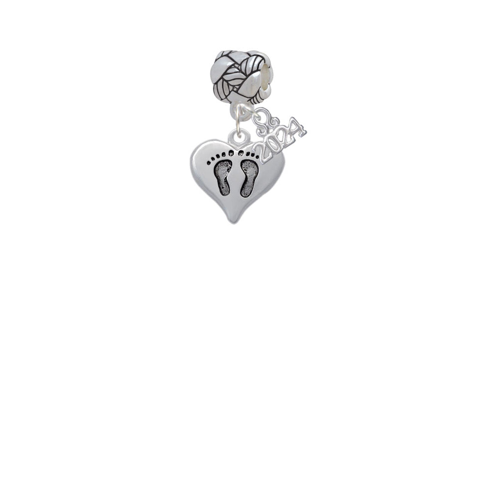 Delight Jewelry Silvertone Heart with Baby Feet Woven Rope Charm Bead Dangle with Year 2024 Image 2