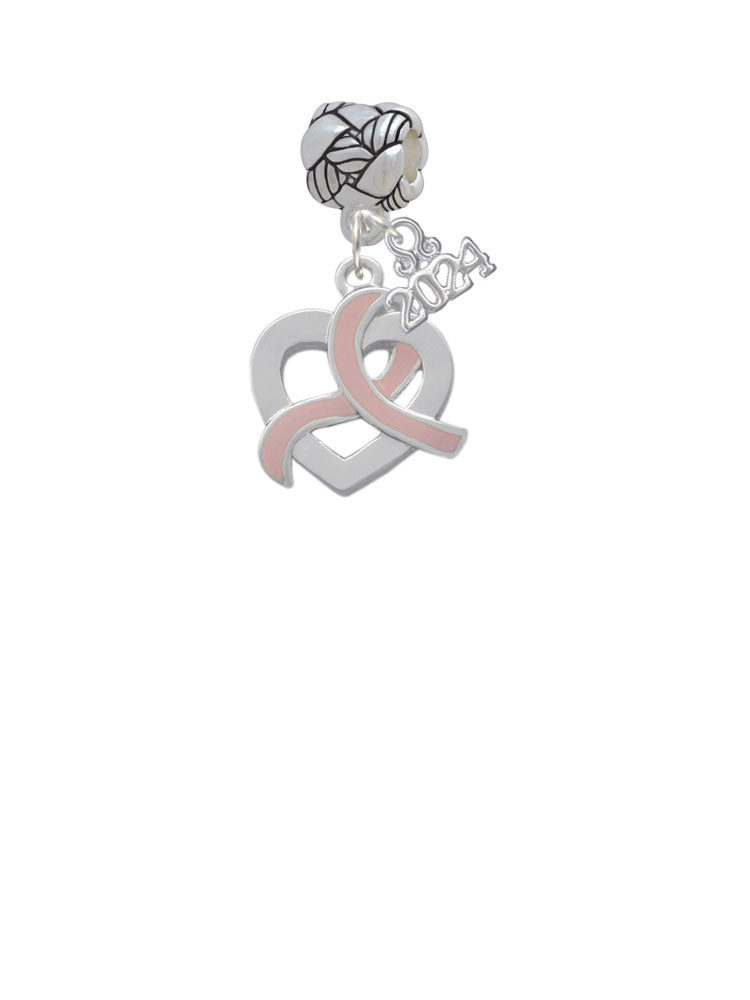 Delight Jewelry Heart Outline with Pink Ribbon Looping Through Woven Rope Charm Bead Dangle with Year 2024 Image 2