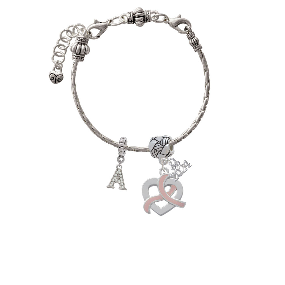 Delight Jewelry Heart Outline with Pink Ribbon Looping Through Woven Rope Charm Bead Dangle with Year 2024 Image 3