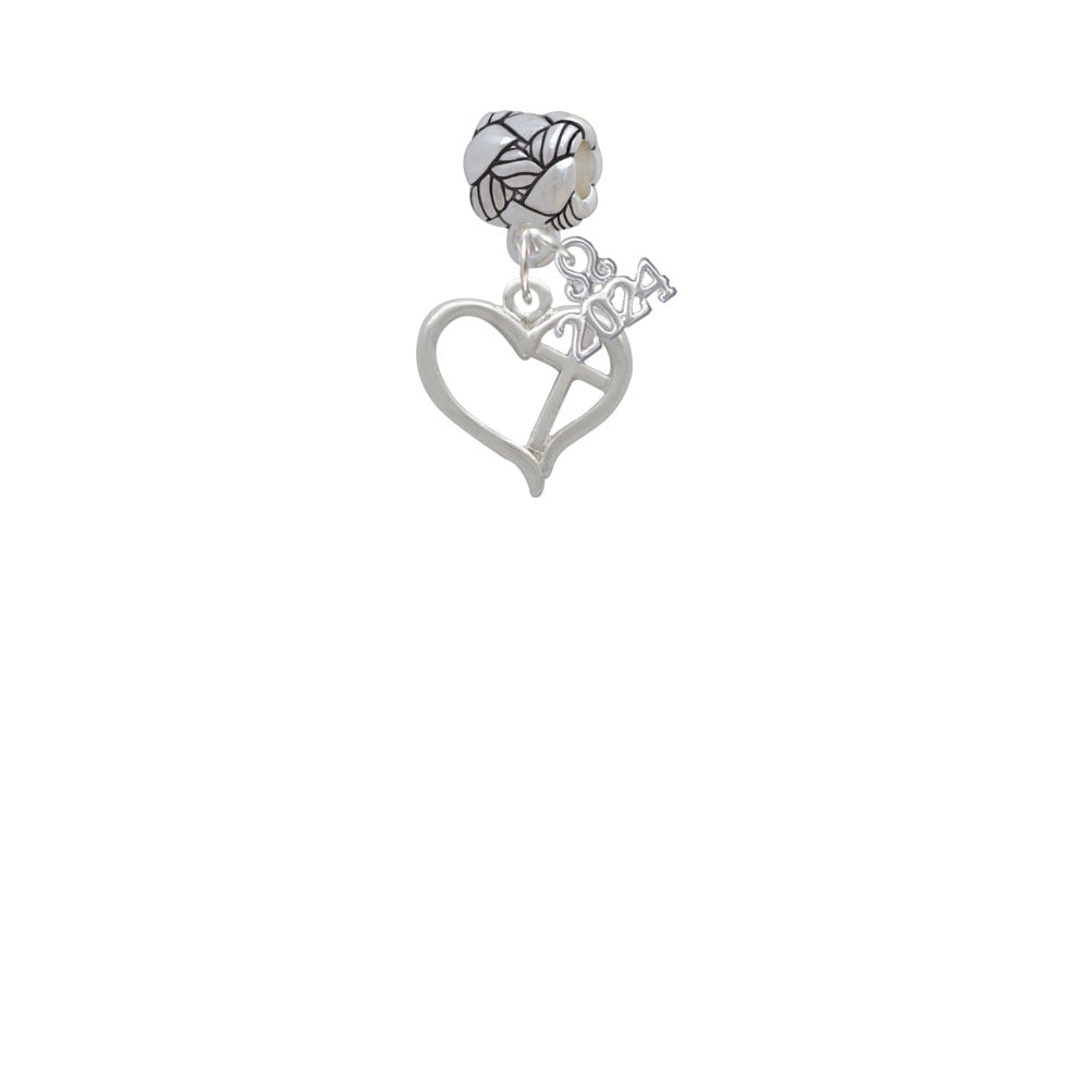 Delight Jewelry Silvertone Heart Outline with diagonal Cross Woven Rope Charm Bead Dangle with Year 2024 Image 2