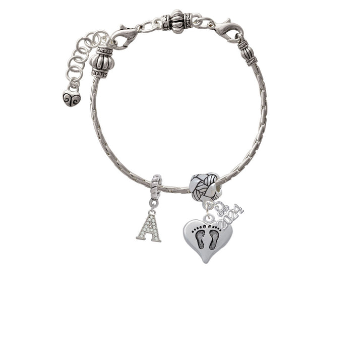 Delight Jewelry Silvertone Heart with Baby Feet Woven Rope Charm Bead Dangle with Year 2024 Image 3