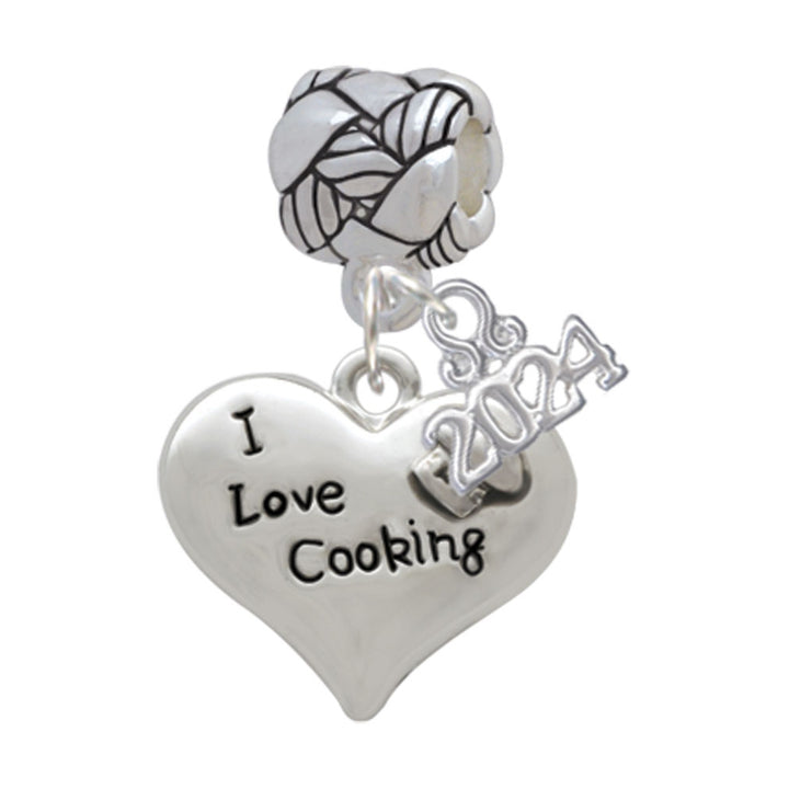 Delight Jewelry Silvertone I love Cooking Heart with Chef Hat Woven Rope Charm Bead Dangle with Year 2024 Image 1