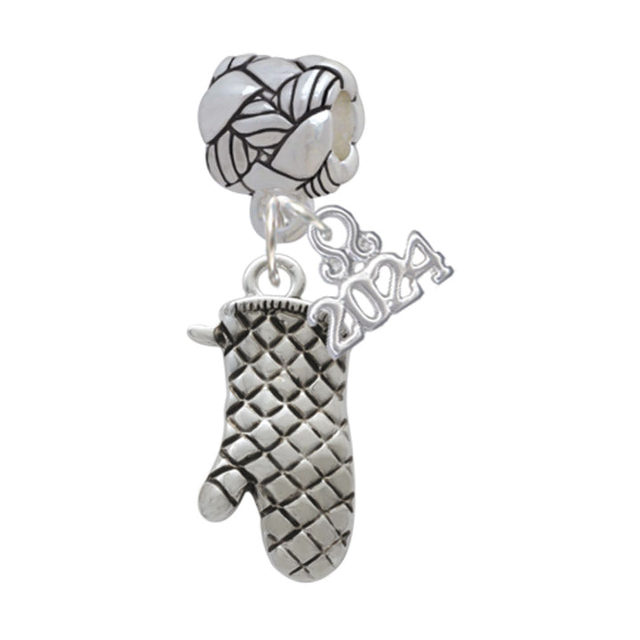 Delight Jewelry Silvertone Oven Mitt Woven Rope Charm Bead Dangle with Year 2024 Image 1