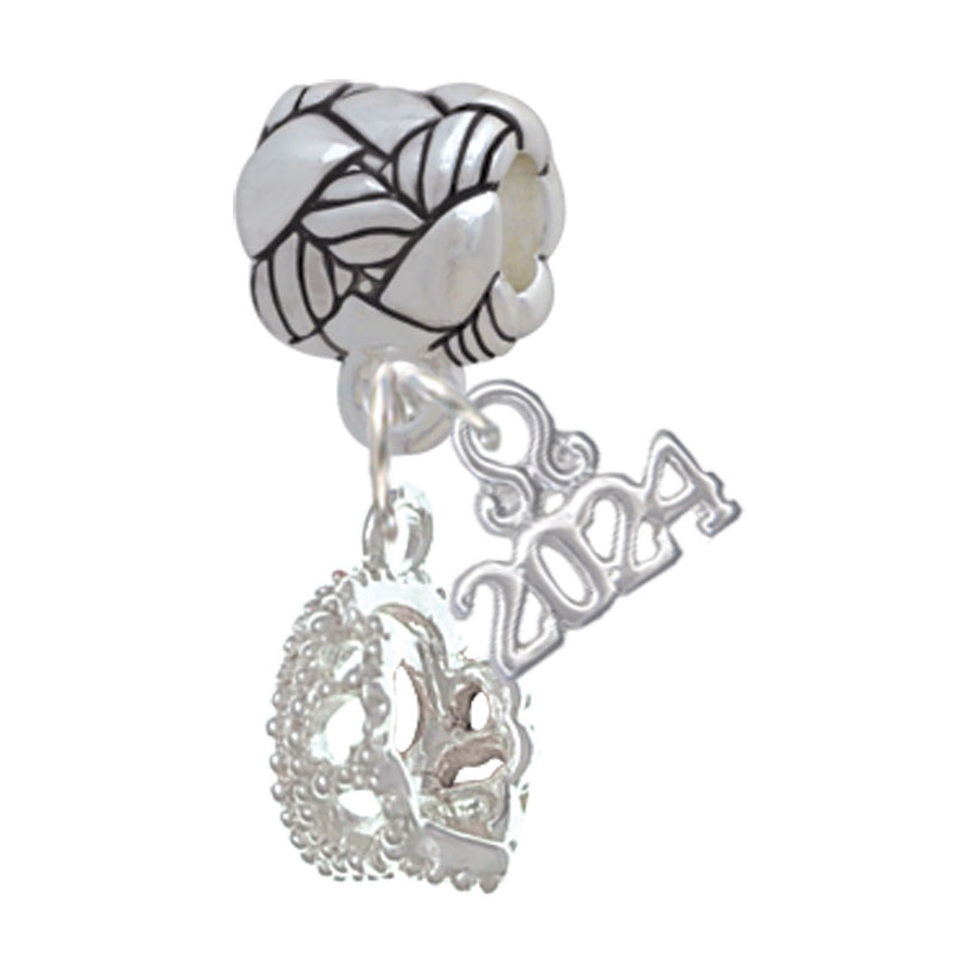Delight Jewelry Silvertone 3-D Tiara Woven Rope Charm Bead Dangle with Year 2024 Image 1