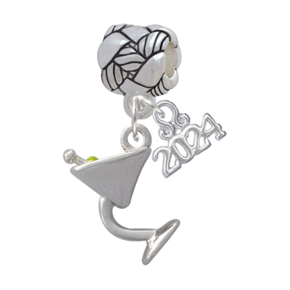 Delight Jewelry Silvertone Martini Drink with Olive Woven Rope Charm Bead Dangle with Year 2024 Image 1