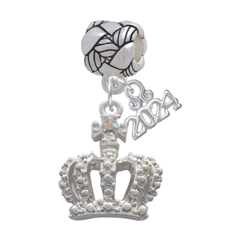 Delight Jewelry Silvertone Crown with AB Crystal Woven Rope Charm Bead Dangle with Year 2024 Image 1