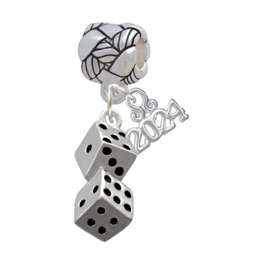 Delight Jewelry Silvertone Pair of Dice Woven Rope Charm Bead Dangle with Year 2024 Image 1