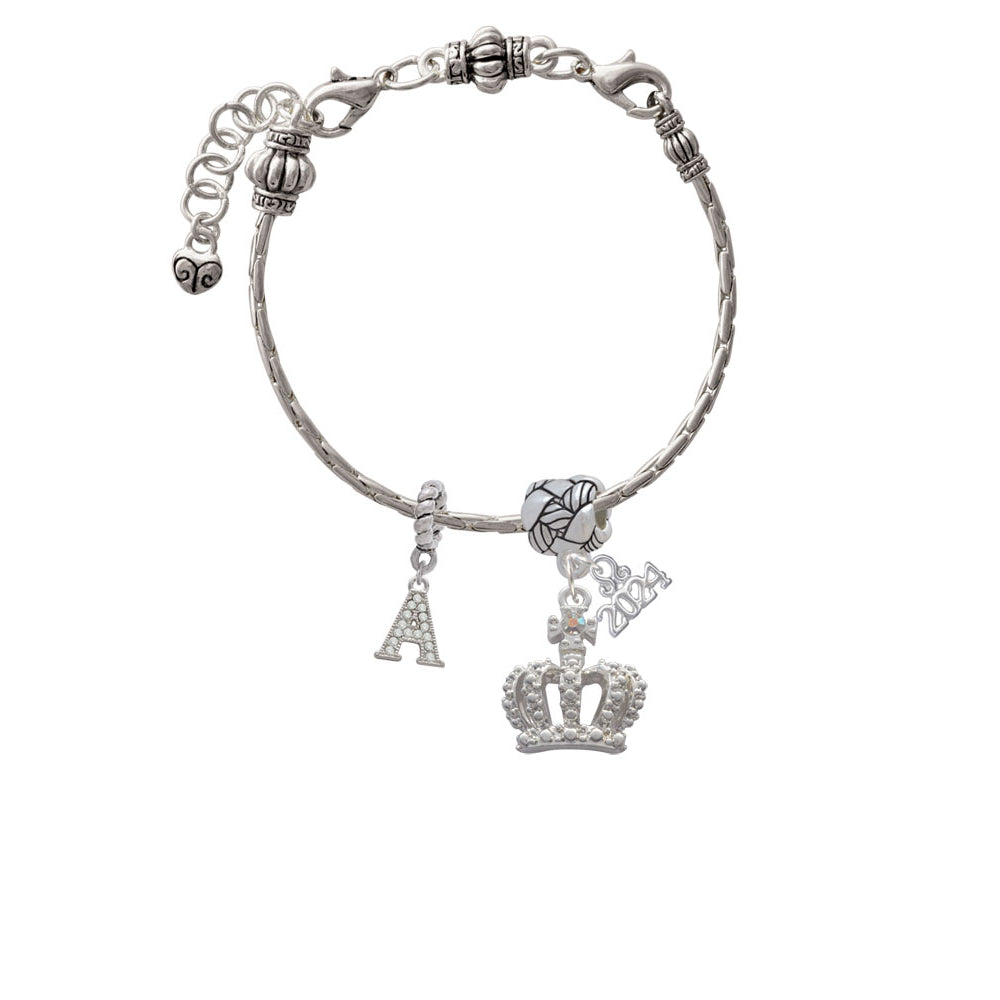 Delight Jewelry Silvertone Crown with AB Crystal Woven Rope Charm Bead Dangle with Year 2024 Image 3