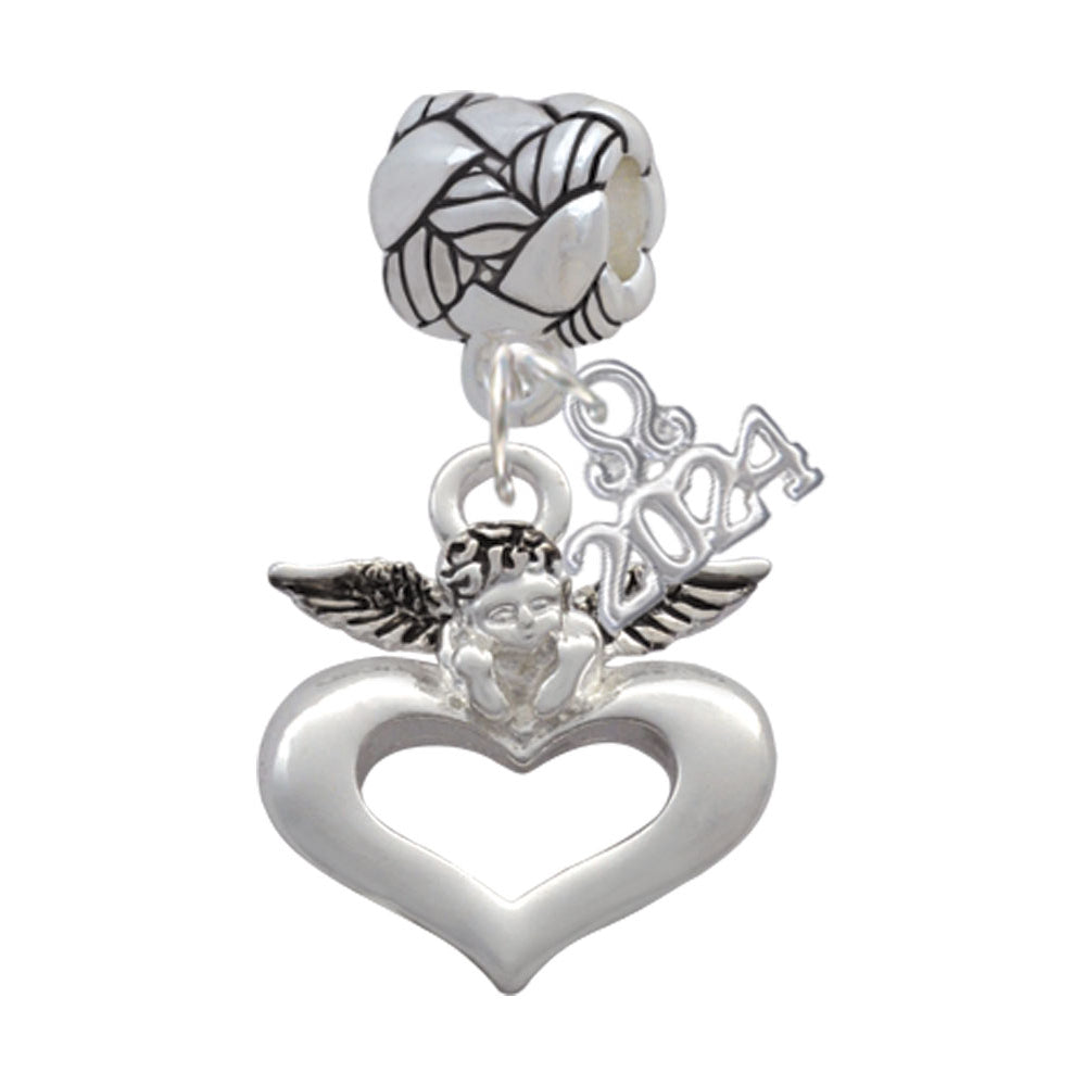 Delight Jewelry Silvertone Guardian Angel over Heart Woven Rope Charm Bead Dangle with Year 2024 Image 1