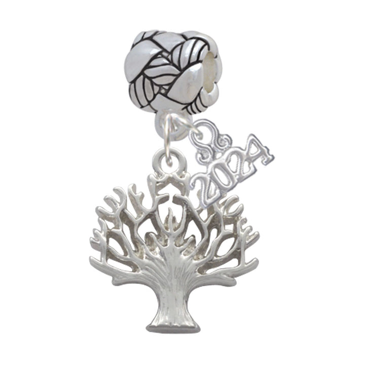 Delight Jewelry Silvertone Tree of Life Woven Rope Charm Bead Dangle with Year 2024 Image 1