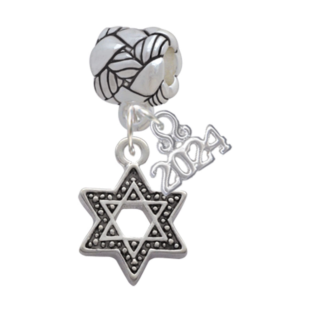 Delight Jewelry Silvertone Star of David with Beaded Border Woven Rope Charm Bead Dangle with Year 2024 Image 1