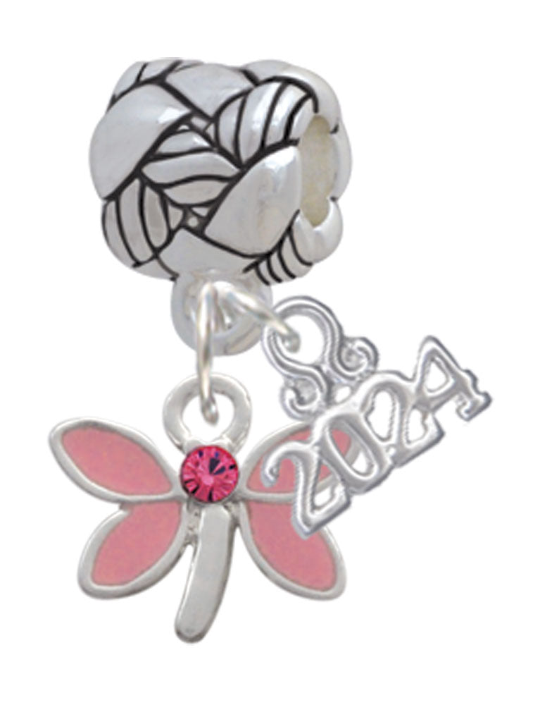 Delight Jewelry Silvertone Pink Dragonfly with Crystal Woven Rope Charm Bead Dangle with Year 2024 Image 1