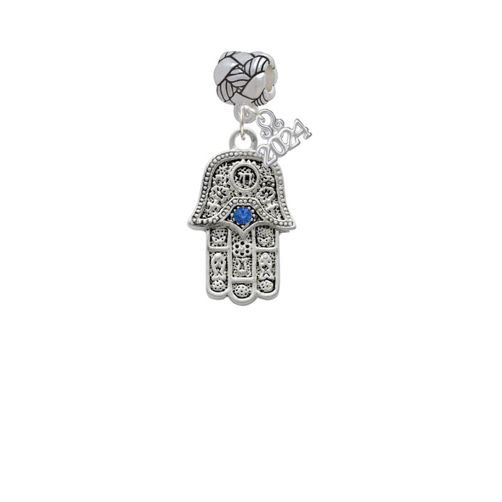Delight Jewelry Silvertone Hamsa Hand with Blue Crystal Woven Rope Charm Bead Dangle with Year 2024 Image 1