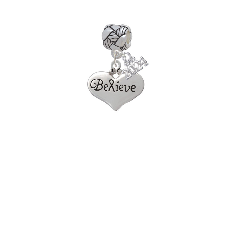 Delight Jewelry Silvertone Large Believe with Ribbon Heart Woven Rope Charm Bead Dangle with Year 2024 Image 2