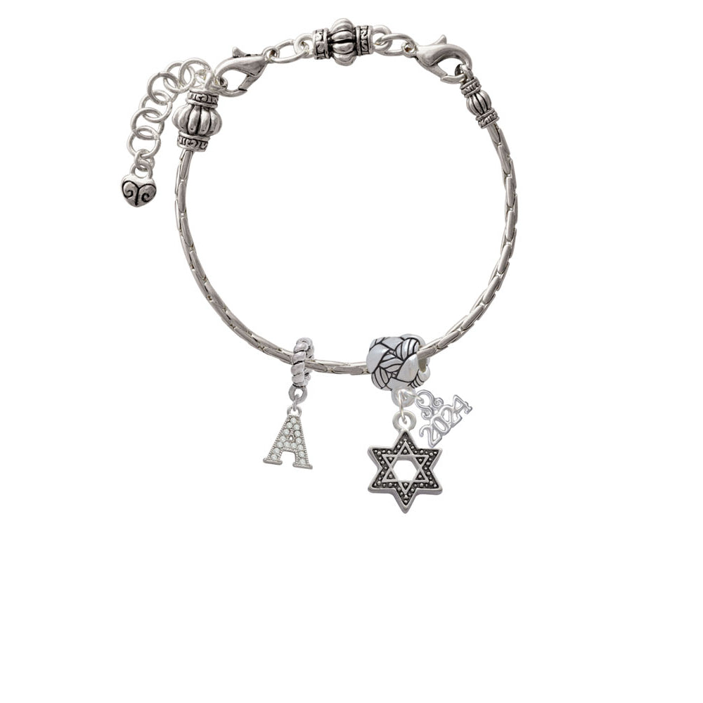 Delight Jewelry Silvertone Star of David with Beaded Border Woven Rope Charm Bead Dangle with Year 2024 Image 3