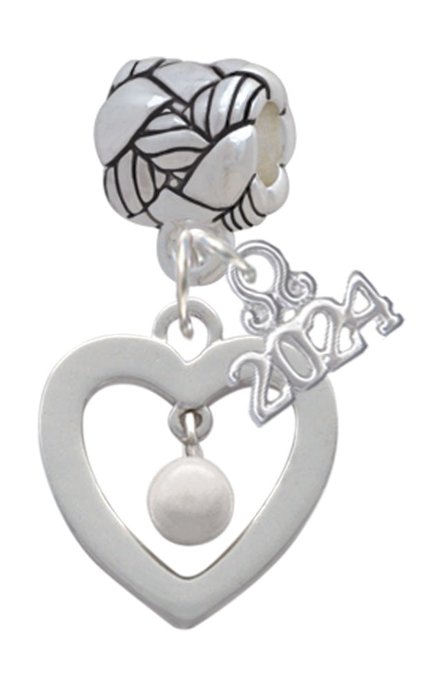 Delight Jewelry Silvertone Open heart with Imitation Pearl Drop Woven Rope Charm Bead Dangle with Year 2024 Image 1