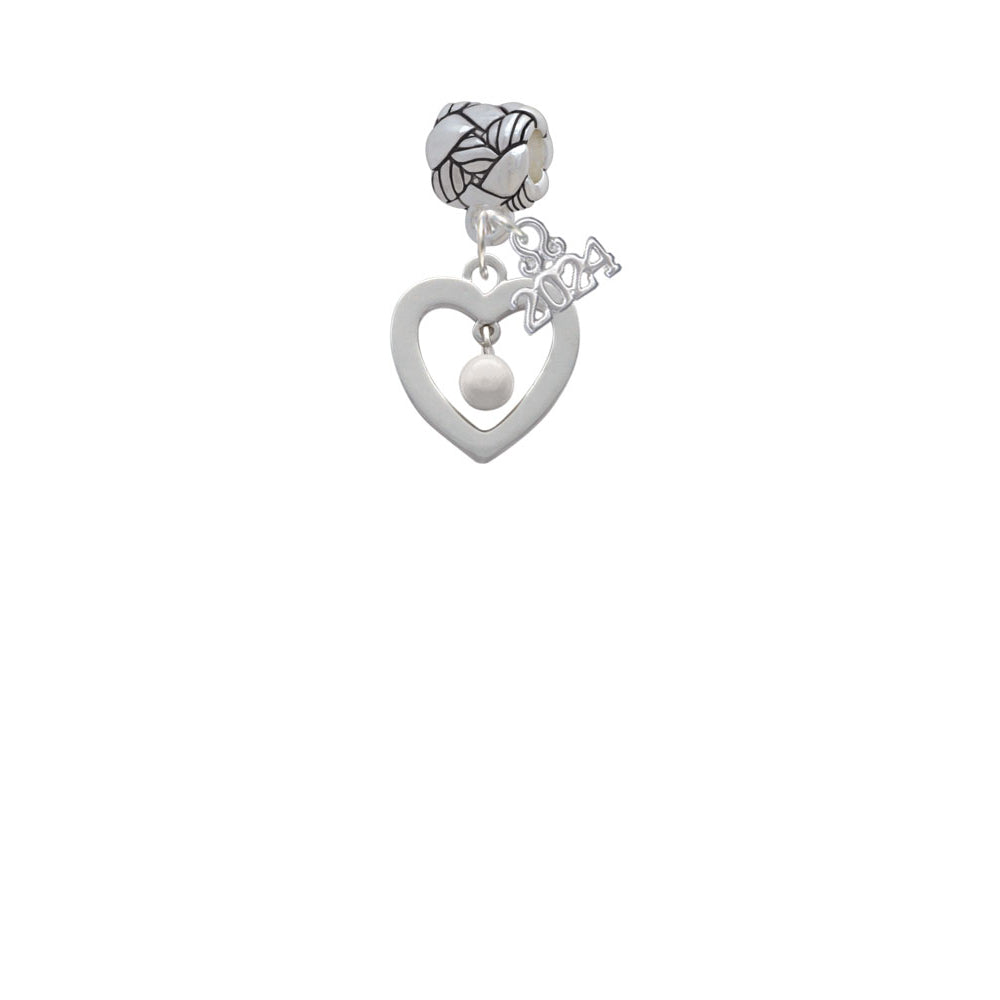 Delight Jewelry Silvertone Open heart with Imitation Pearl Drop Woven Rope Charm Bead Dangle with Year 2024 Image 2