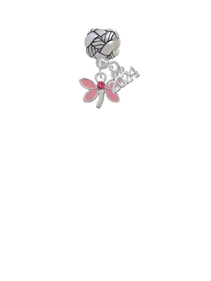 Delight Jewelry Silvertone Pink Dragonfly with Crystal Woven Rope Charm Bead Dangle with Year 2024 Image 2