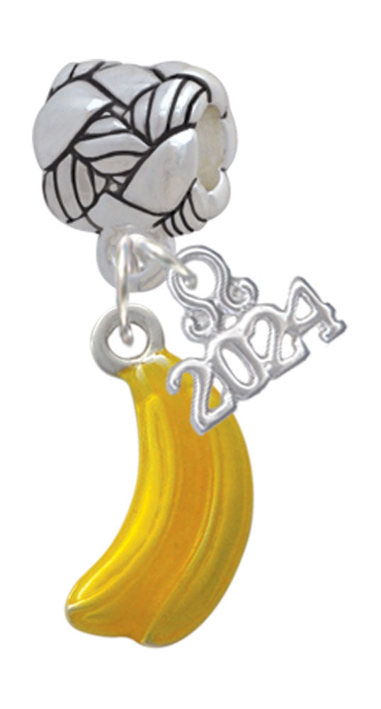 Delight Jewelry Silvertone 3-D Yellow Enamel Bananas Woven Rope Charm Bead Dangle with Year 2024 Image 1