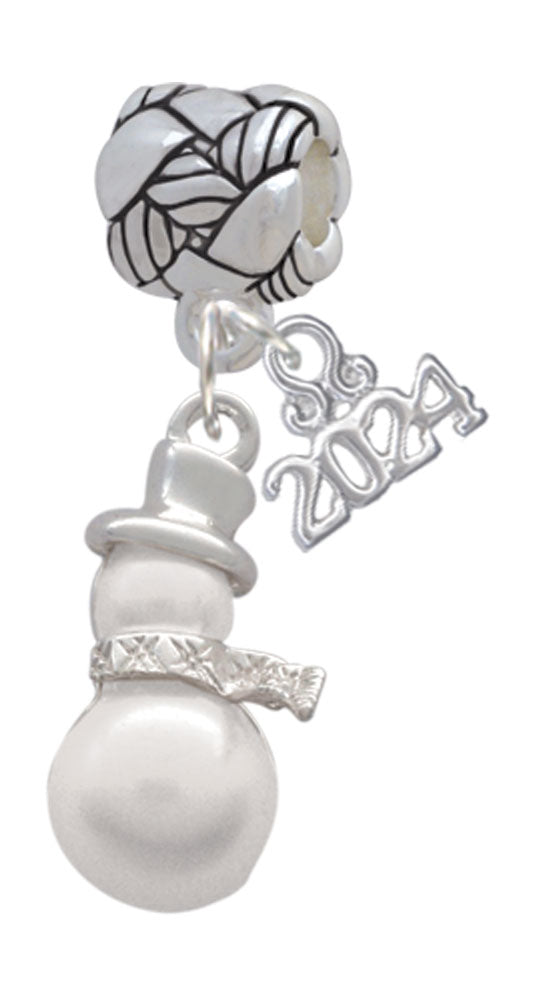 Delight Jewelry Silvertone Imitation Pearl Snowman Woven Rope Charm Bead Dangle with Year 2024 Image 1