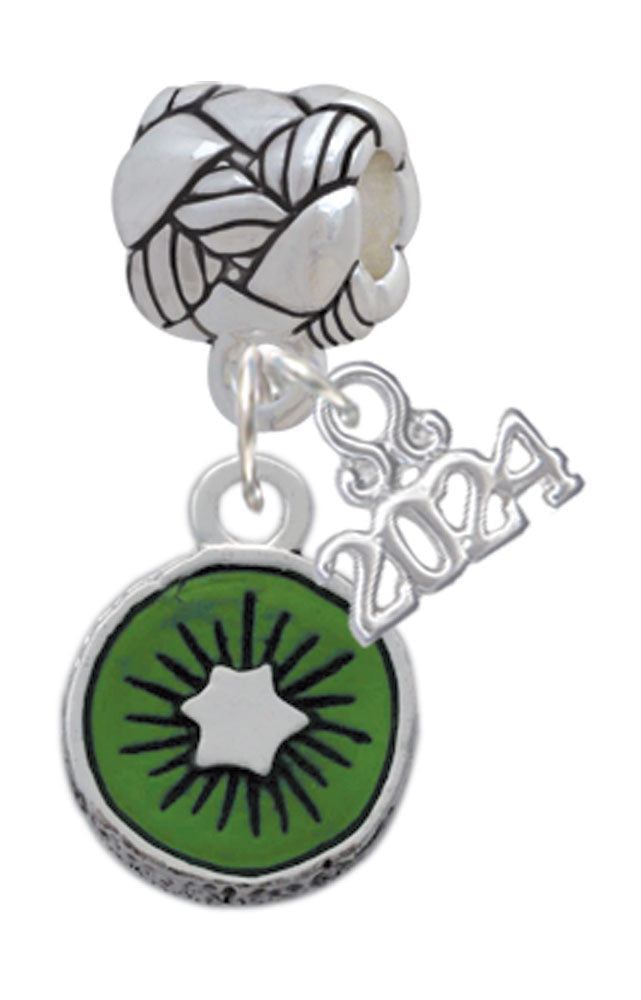 Delight Jewelry Silvertone 3-D Green Enamel Kiwi Woven Rope Charm Bead Dangle with Year 2024 Image 1