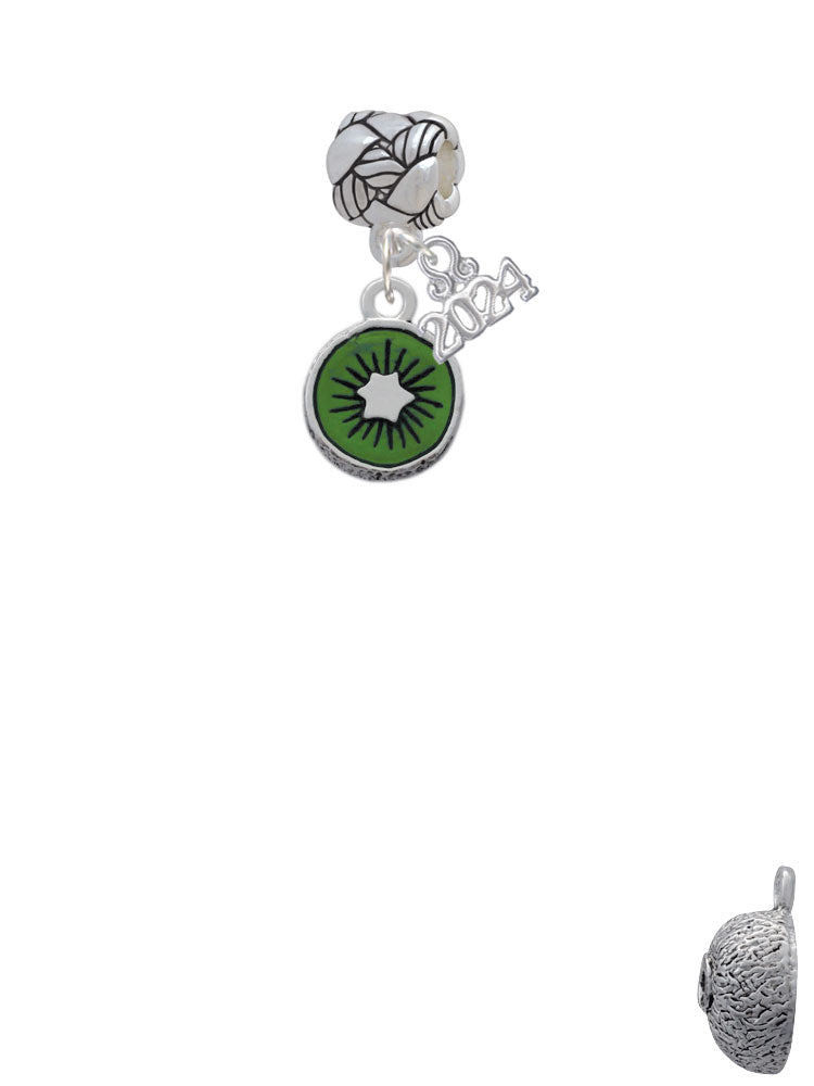 Delight Jewelry Silvertone 3-D Green Enamel Kiwi Woven Rope Charm Bead Dangle with Year 2024 Image 2