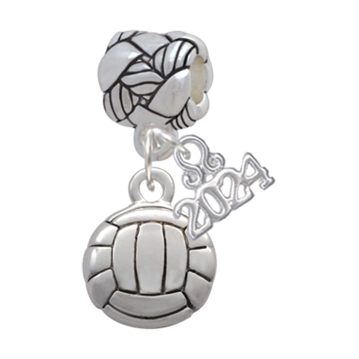 Delight Jewelry Silvertone Volleyball or Water Polo Ball Woven Rope Charm Bead Dangle with Year 2024 Image 1