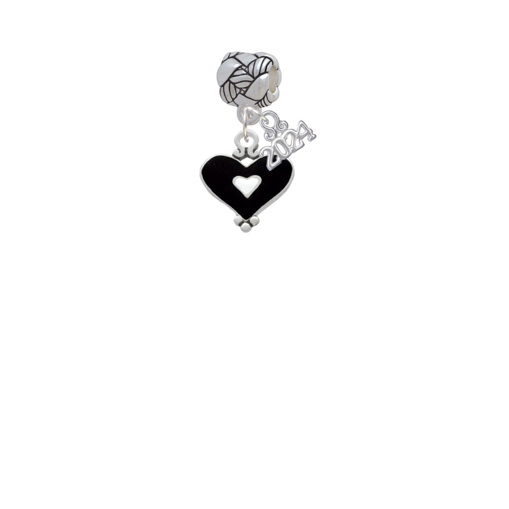 Delight Jewelry Silvertone Black and White Enamel Heart Woven Rope Charm Bead Dangle with Year 2024 Image 2