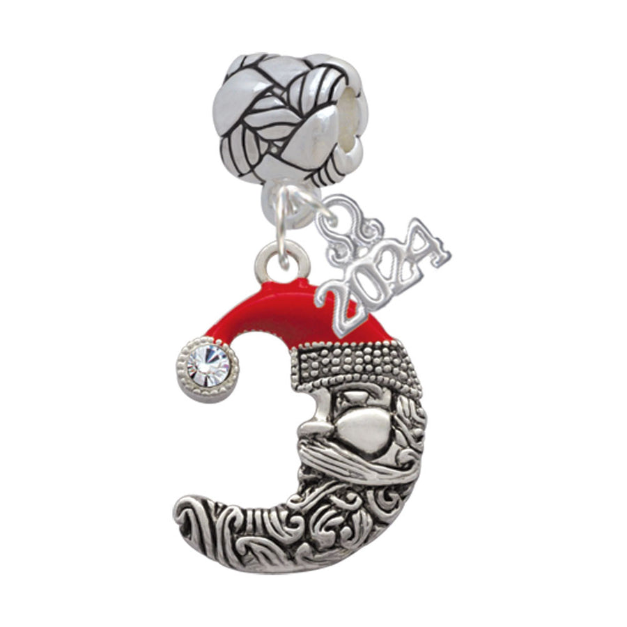 Delight Jewelry Silvertone Large Crescent Moon Santa Face Woven Rope Charm Bead Dangle with Year 2024 Image 1