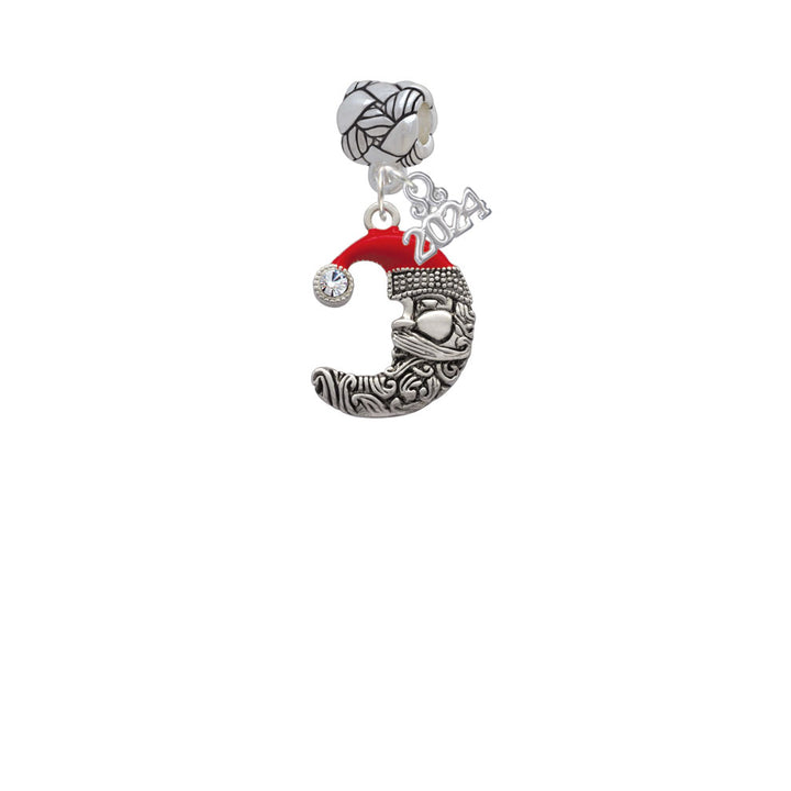 Delight Jewelry Silvertone Large Crescent Moon Santa Face Woven Rope Charm Bead Dangle with Year 2024 Image 2