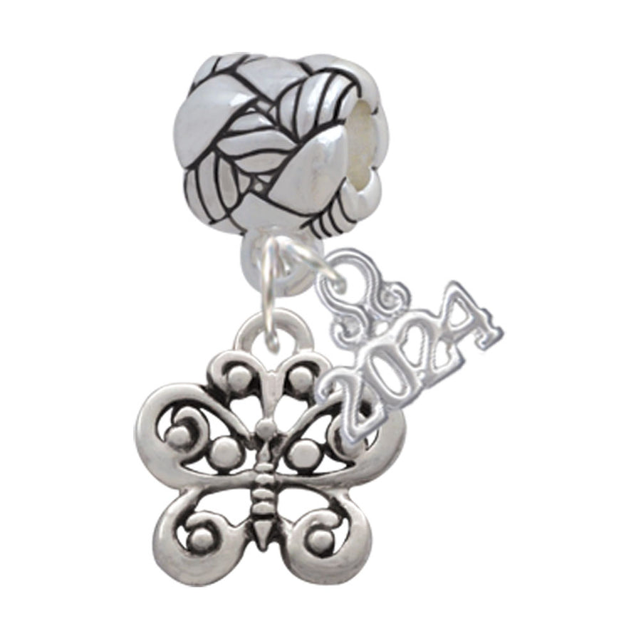 Delight Jewelry Silvertone Small Antiqued Butterfly Woven Rope Charm Bead Dangle with Year 2024 Image 1