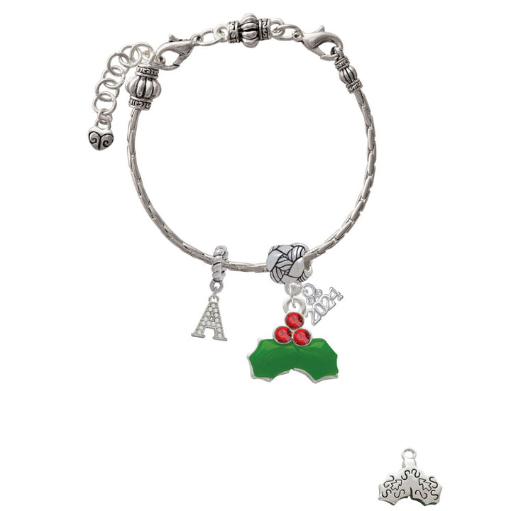 Delight Jewelry Silvertone Christmas Holly and Red Crystal Berries Woven Rope Charm Bead Dangle with Year 2024 Image 3