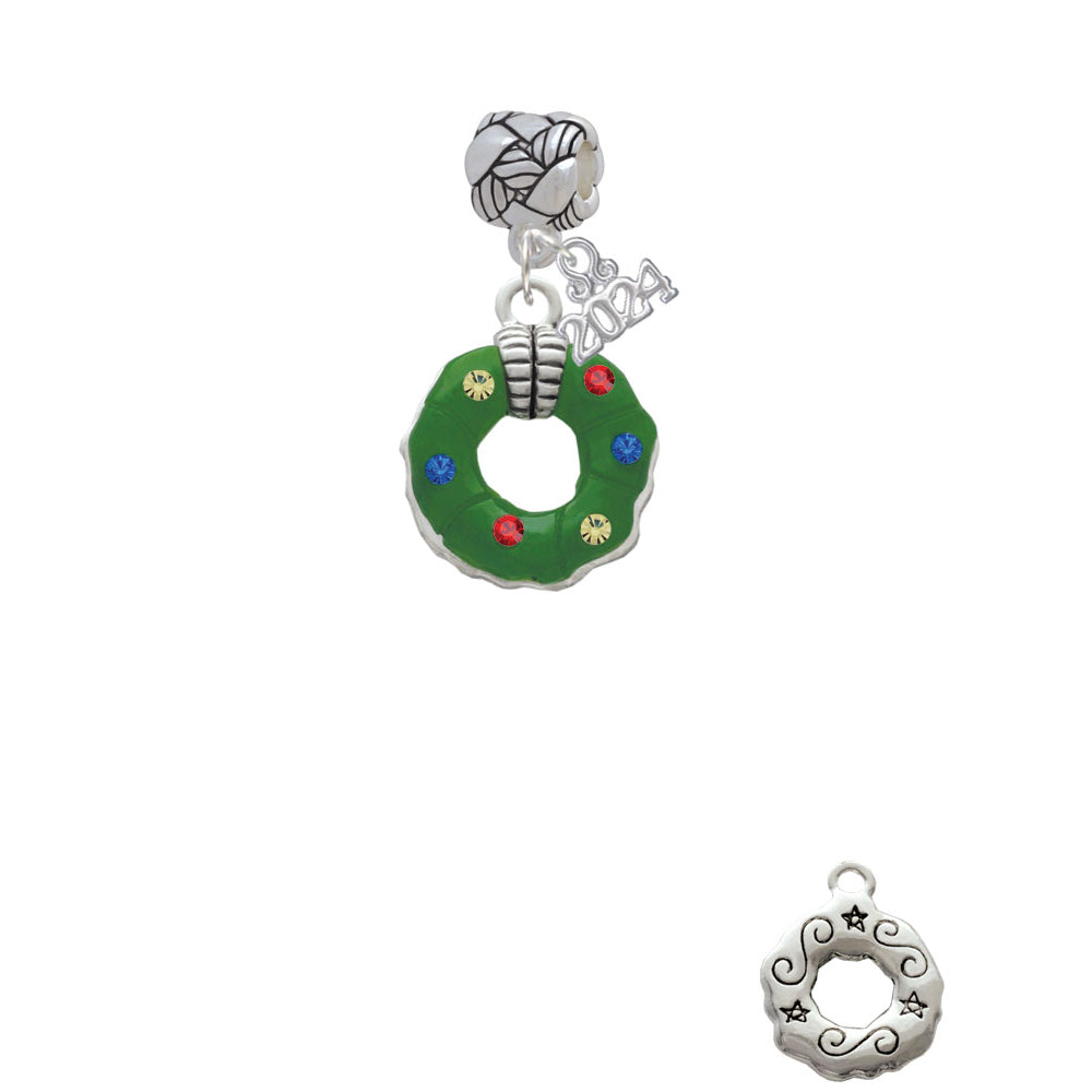 Delight Jewelry Silvertone Green Resin Wreath with Crystals Woven Rope Charm Bead Dangle with Year 2024 Image 2