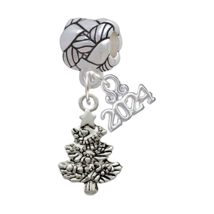Delight Jewelry Silvertone Antiqued Christmas Tree Woven Rope Charm Bead Dangle with Year 2024 Image 1