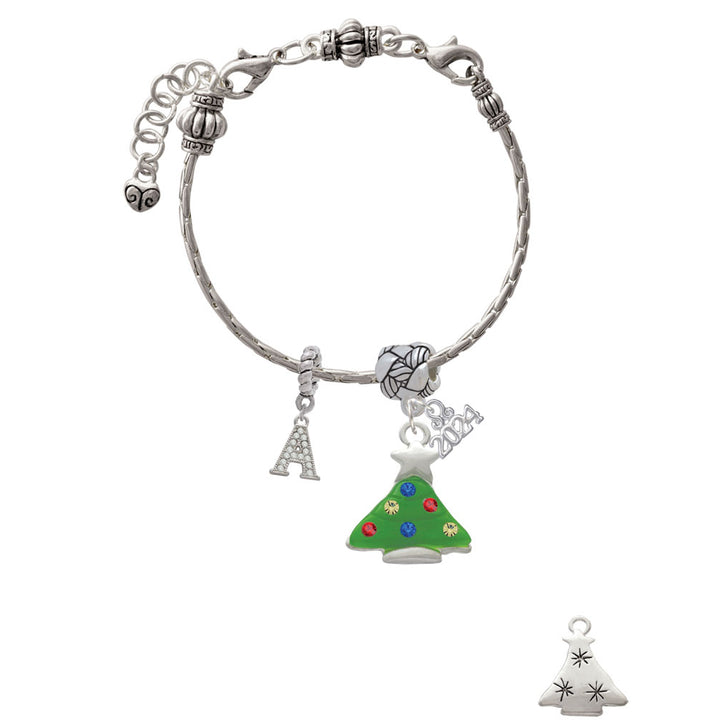 Delight Jewelry Silvertone Green Resin Christmas Tree with Crystals Woven Rope Charm Bead Dangle with Year 2024 Image 3