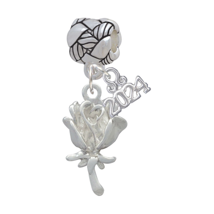 Delight Jewelry Silvertone Antiqued Rose Woven Rope Charm Bead Dangle with Year 2024 Image 1