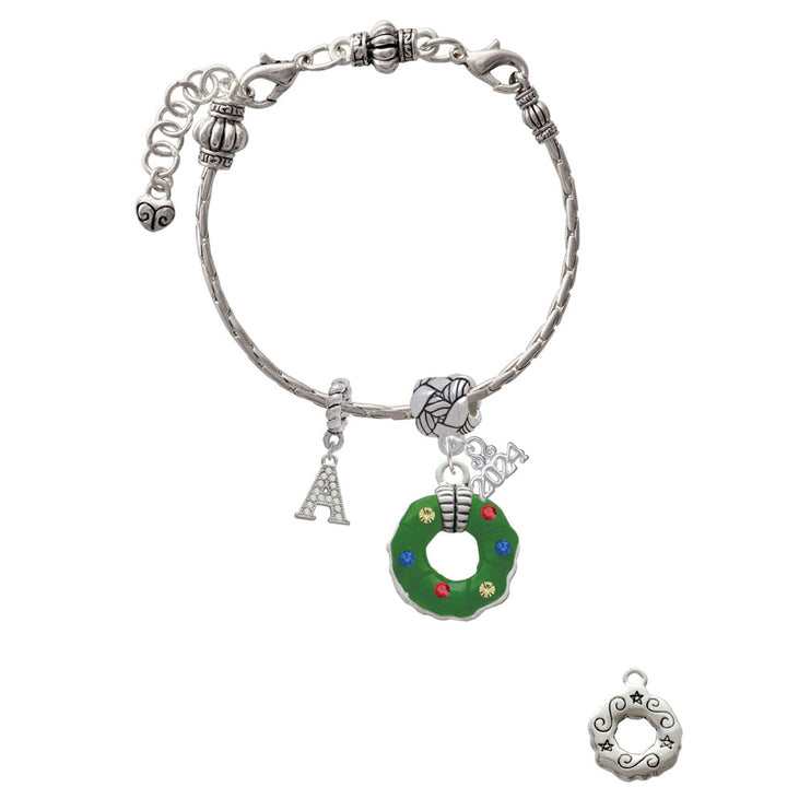 Delight Jewelry Silvertone Green Resin Wreath with Crystals Woven Rope Charm Bead Dangle with Year 2024 Image 3