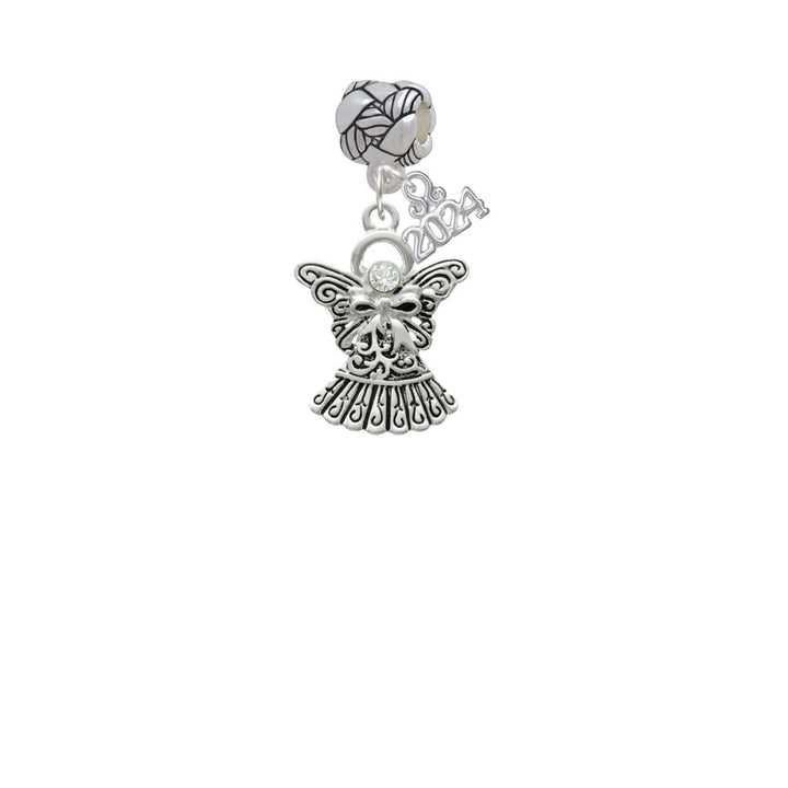 Delight Jewelry Silvertone Antiqued Angel with Bow and Crystal Woven Rope Charm Bead Dangle with Year 2024 Image 2