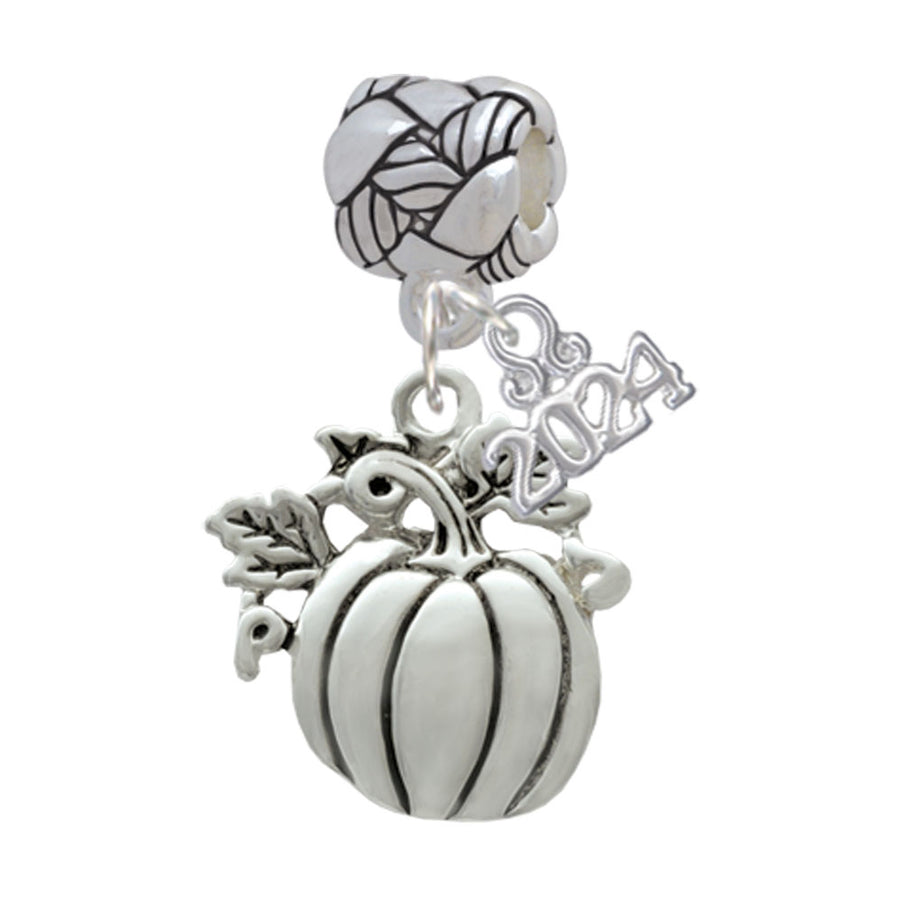 Delight Jewelry Silvertone Large Antiqued Pumpkin Woven Rope Charm Bead Dangle with Year 2024 Image 1