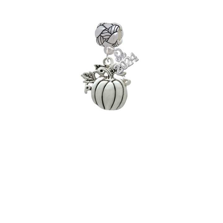 Delight Jewelry Silvertone Large Antiqued Pumpkin Woven Rope Charm Bead Dangle with Year 2024 Image 2