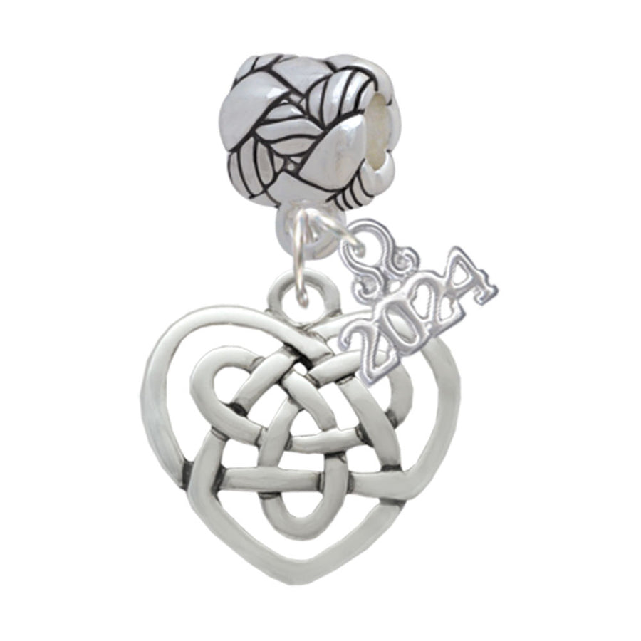 Delight Jewelry Silvertone Celtic Knot Heart Woven Rope Charm Bead Dangle with Year 2024 Image 1