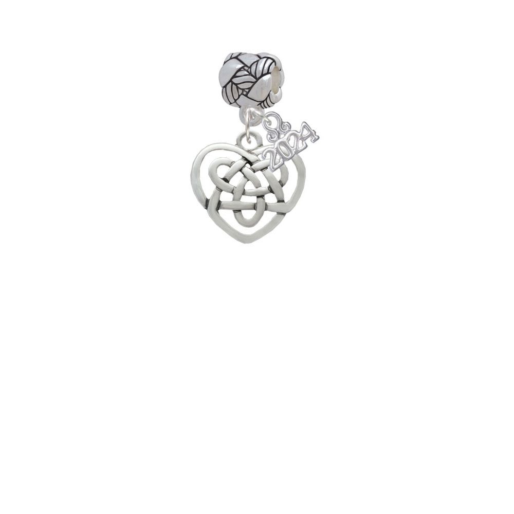 Delight Jewelry Silvertone Celtic Knot Heart Woven Rope Charm Bead Dangle with Year 2024 Image 2