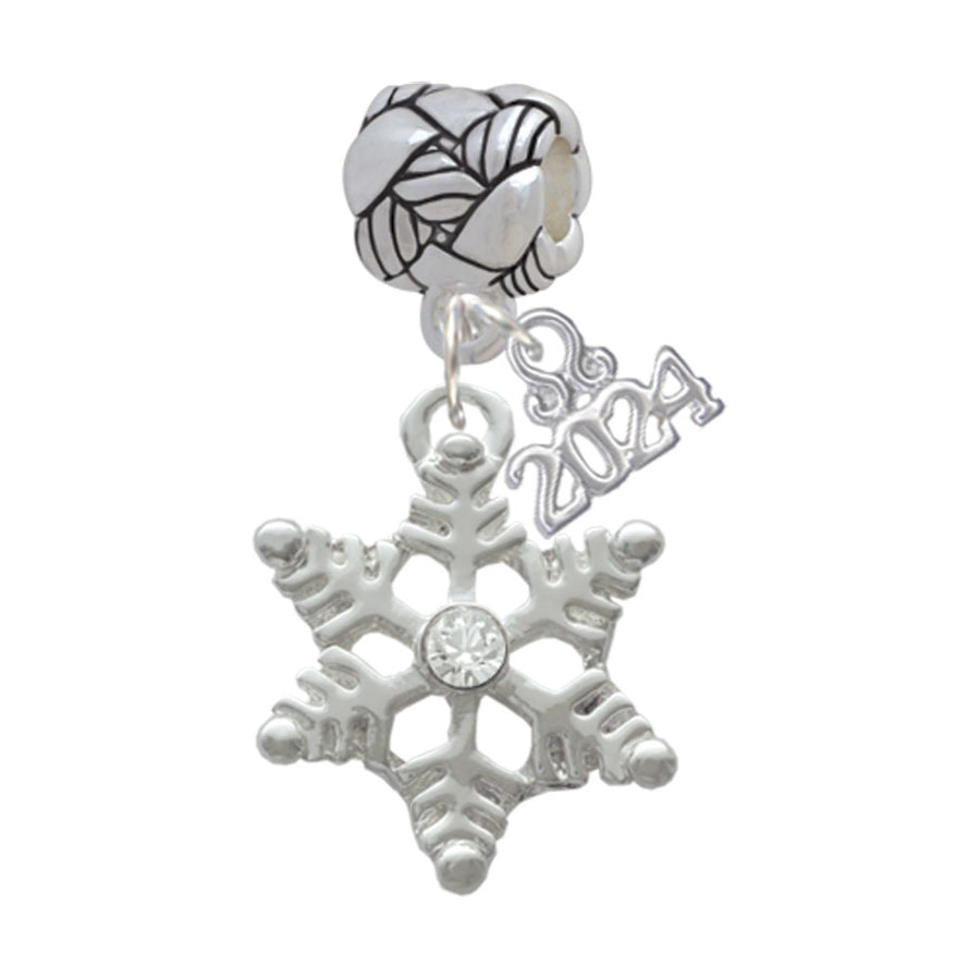 Delight Jewelry Silvertone Snowflake with Clear Crystal Woven Rope Charm Bead Dangle with Year 2024 Image 1