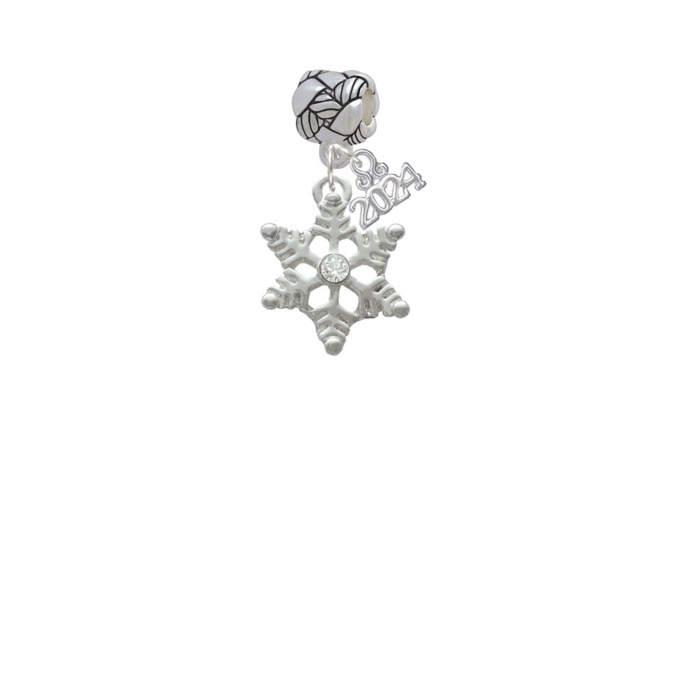 Delight Jewelry Silvertone Snowflake with Clear Crystal Woven Rope Charm Bead Dangle with Year 2024 Image 2