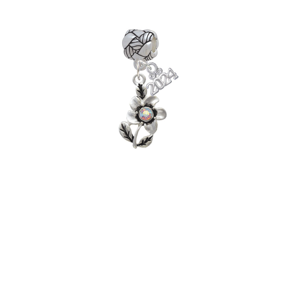 Delight Jewelry Silvertone Flower with AB Crystal Woven Rope Charm Bead Dangle with Year 2024 Image 2