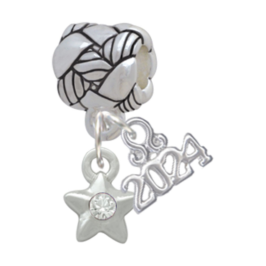 Delight Jewelry Silvertone Mini Star with Clear Crystal Woven Rope Charm Bead Dangle with Year 2024 Image 1