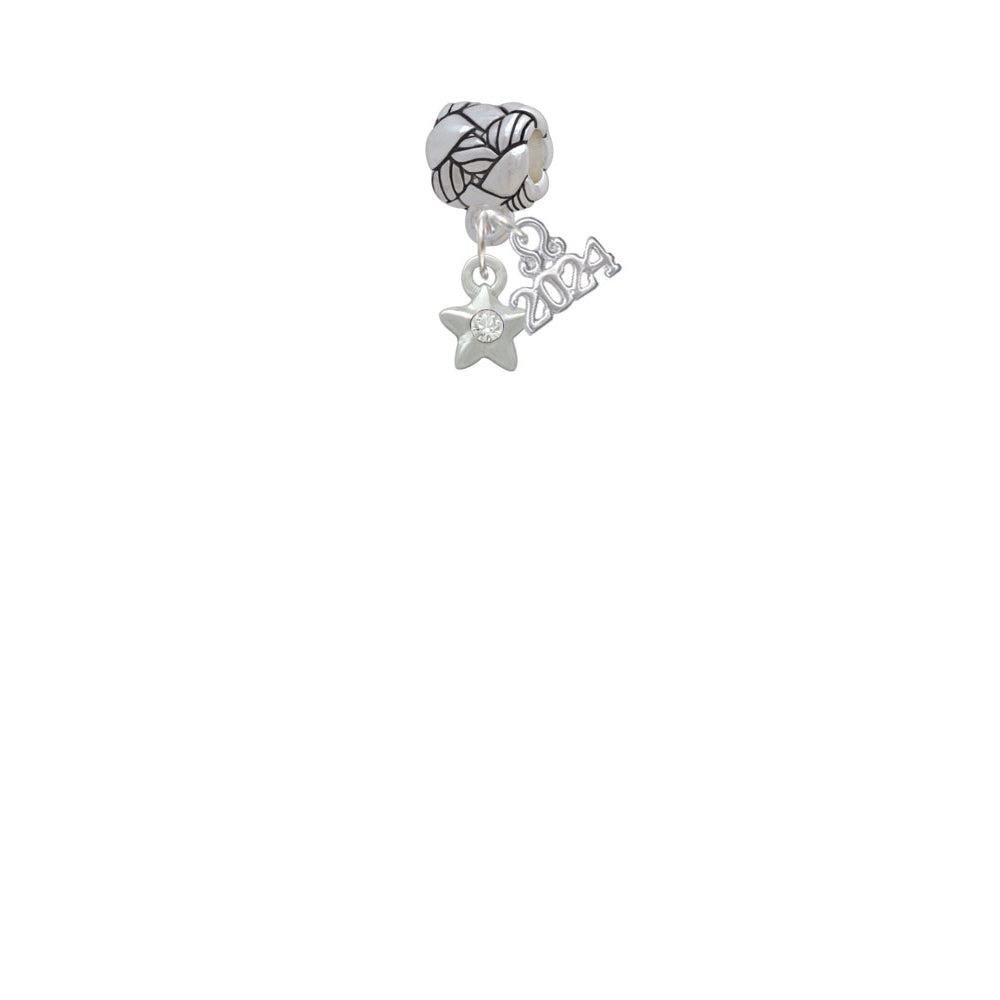 Delight Jewelry Silvertone Mini Star with Clear Crystal Woven Rope Charm Bead Dangle with Year 2024 Image 2