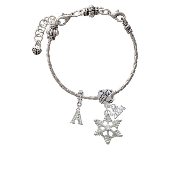 Delight Jewelry Silvertone Snowflake with Clear Crystal Woven Rope Charm Bead Dangle with Year 2024 Image 3